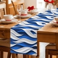 thumbnail image 5 of Blue White Moire Table Runner - 90 Inch Long Modern Abstract Art Cotton and Linen Blended Dress Scarves Farmhouse Table Runner for Kitchen Dining, Coffee Table, 13" x 90", 5 of 8