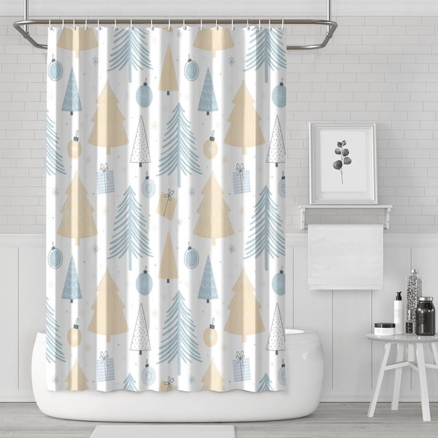 Winter Christmas Shower Curtain for Bathroom Xmas Forest Rustic Farmhouse Triangle Tree Bathroom Curtain Waterproof Fun Bathroom Curtains Hooks Included,72x72Inch