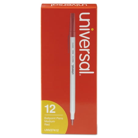 Universal Stick Ballpoint Pen, Medium 1mm, Red Ink, Gray Barrel, Dozen (Best Dark Red Fountain Pen Ink)