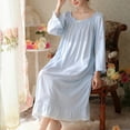 thumbnail image 4 of Fnooota Womens Nightgowns, Loose 3/4 Sleeve Cotton Soft Loungewear Sleepshirts Light Blue Size M, 4 of 5