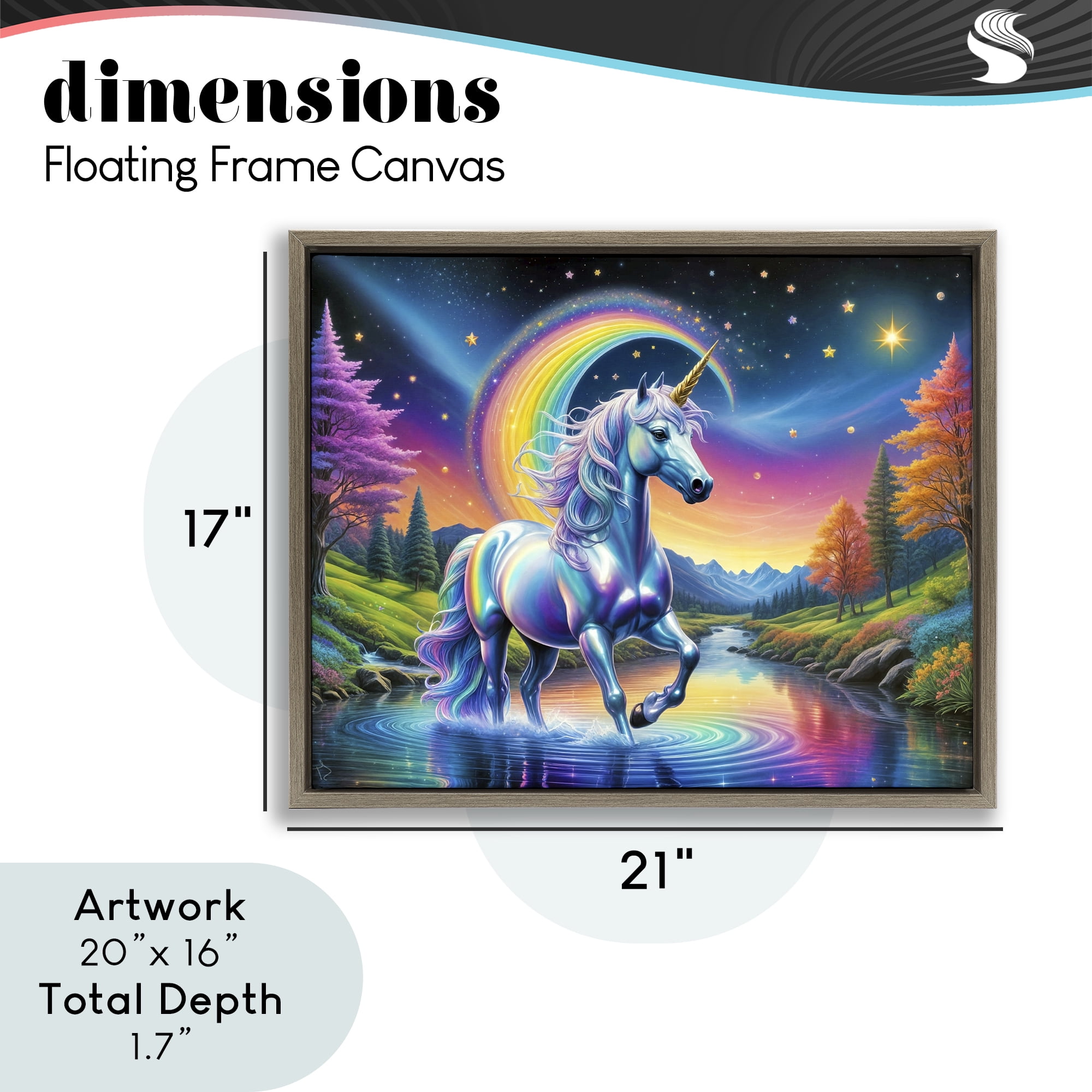 Stupell Industries Rainbow Prism Unicorn Brown Framed Floater Canvas Wall Art, design by Tabz Jones