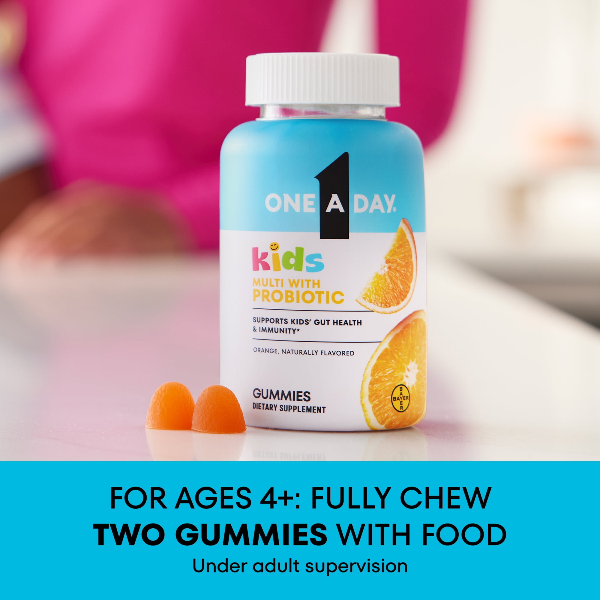One A Day Kids Multivitamins Gummies with Immune Support, and Probiotics for kids Gut Health, Orange Flavor, 60 Count