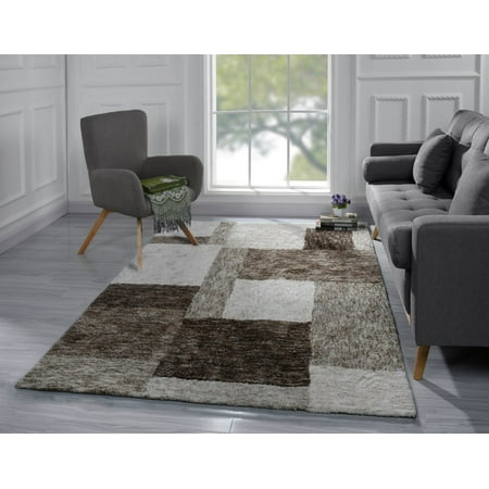 Modern Living Room Area Rug with Geometric Square Pattern (5' x 7 ...