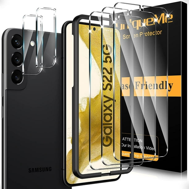Lot de 3 + 2] Protecteur d'écran UniqueMe Compatible avec Samsung Galaxy S22  5G - 6,1 pouces, Lot de 3 écrans en verre trempé 