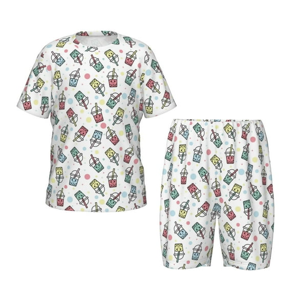 Balery Milk Tea Conjunto de Pijama Infantil de Manga Corta con Estampado – Ropa de Dormir de Algodón Suave-Small