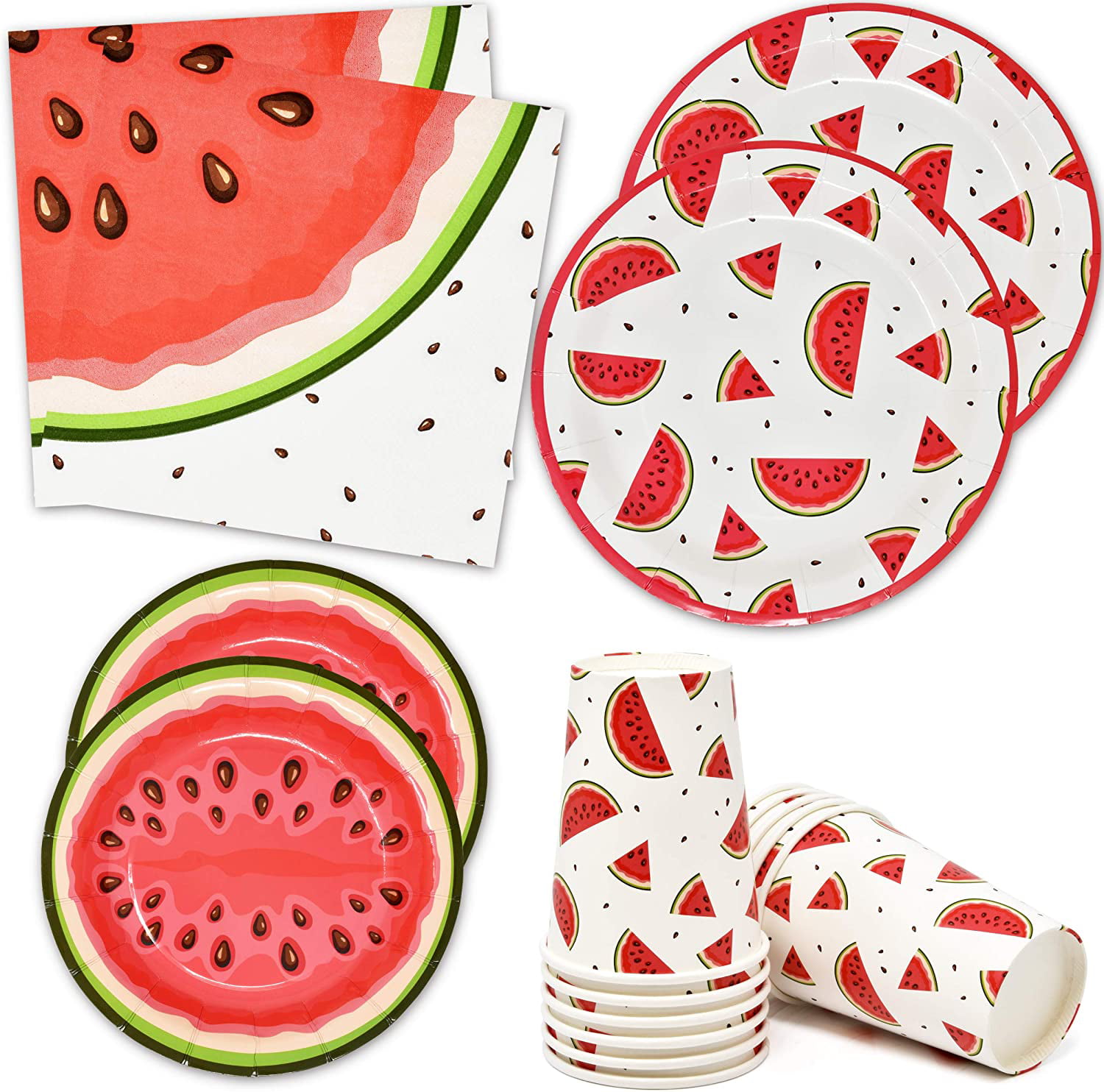 73 Piece Watermelon Picnic Paper/Plastic Disposable Party Supplies Kit 