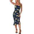 thumbnail image 2 of INSPIRE CHIC Women's Spaghetti Strap Bodycon Dress Floral Print Mesh Sleeveless Ruched Party Club Midi Dresses, 2 of 5