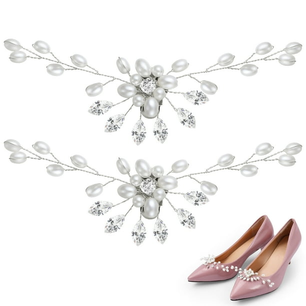 2 clips para zapatos de novia con perlas y cristales, hebillas brillantes con diamantes de imitación, accesorios para zapatos de boda para mujer y fiesta.