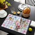 thumbnail image 3 of Easter Bunny Placemats Set of 8, Cute Rabbits Spring Daisy Flowers Blue Plaid Placemats for Dining Table, Place Mats for Kitchen Tabletop, Waterproof Wipeable Dining Table Mats Set, 3 of 9