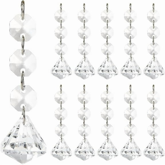30pcs Transparent Acrylic Pendants for Curtains with 304 Stainless Steel Jumping Ring Faceted Diamond & Octagon Clear 77mm