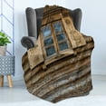 thumbnail image 4 of Shutters Soft Flannel Fleece Throw Blanket, Windows Patterned on the Wall of the Old Wooden House Cottage Print, Cozy Plush for Indoor and Outdoor Use, 70" x 90", Brown Beige, by Ambesonne, 4 of 5