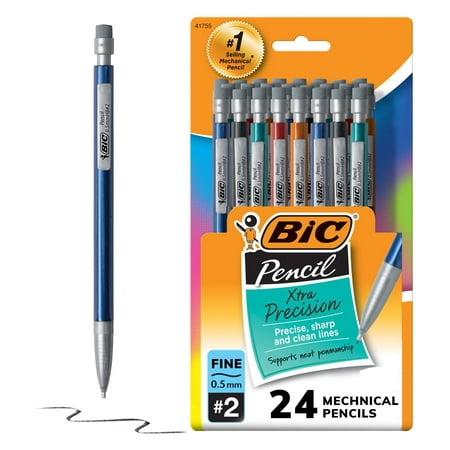 BIC Xtra Precision Mechanical Pencils, 0.5 mm, Assorted Metallic Barrel, pk of 24