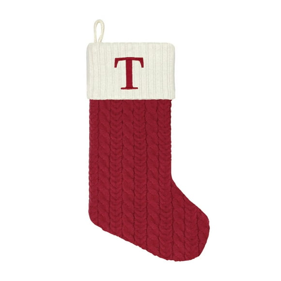 Christmas Joy Grands Bas Monogramme en Tricot Rouge 21, T