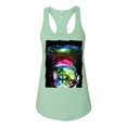 thumbnail image 2 of Trippy Neon Space Astronaut Lunar Cat | Womens Cat Lover Jersey Racerback Tank Top, Mint, Large, 2 of 4