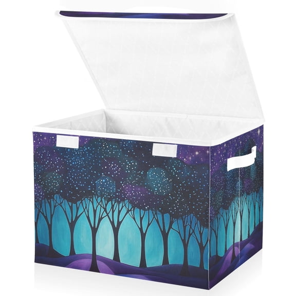 Yayeee Collapsible Cube Storage Bin with Lid Fabric Closet Decorative Basket with Handles, Purple Moonlight Forest