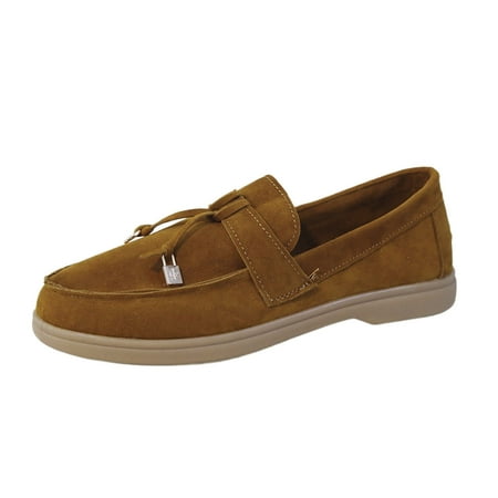 

Dyfzdhu Fashion Four Seasons Women Casual Shoes Flat Bottom Non Slip Round Toe Slip On Solid Suede Simple Style