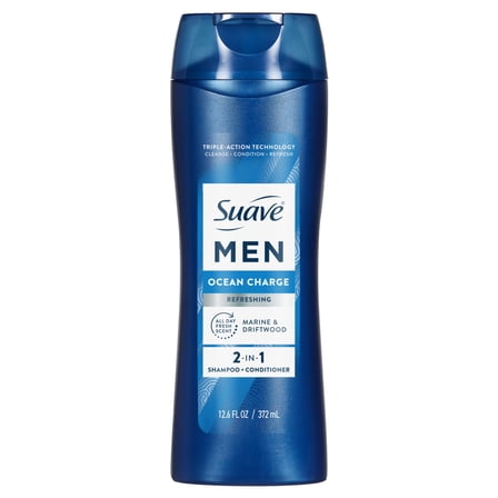 Suave Men Ocean Charge 2-in-1 Refreshing Shampoo & Conditioner with Pro Vitamin B5, 12.6 FL OZ