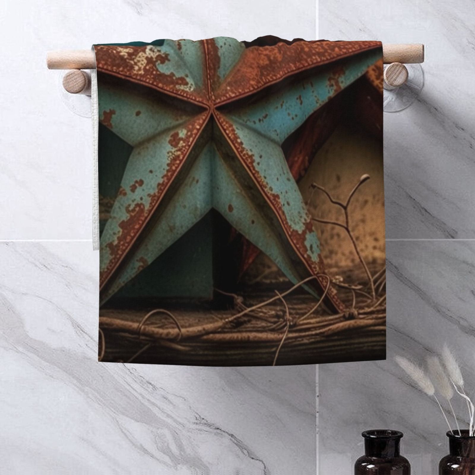 Rusty Stars Country Primitive Rustic Vintage 27.5" x 16" Ultra Soft Hand Towel, Face Wash Cloth for Bathroom, Gym, Travel, Pool