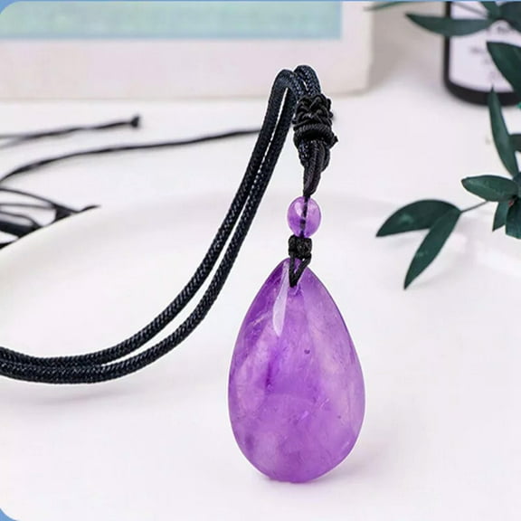 EOEMY Natural Brazilian Amethyst Quartz Crystal Drop Gem Pendant Healing Reiki Amulet