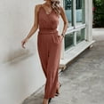 thumbnail image 4 of Stretchy Jumpsuits for Women Ruffle V Neck Spaghetti Straps One Piece Long Pants Outfits Sleeveless Summer Rompers, 4 of 7