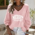 thumbnail image 2 of Jgppe Chemises de Noël pour Femmes Col en V Imprimé Manches Longues Tricot Texturé Blouses Amples, 2 of 3
