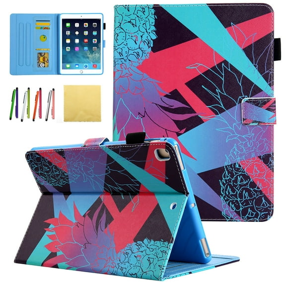 iPad 9.7 2018 2017/ iPad Pro 9.7/ iPad Air 1 2 Case - Allytech Premium PU Leather Stand Smart Case with Auto Wake/Sleep for Apple iPad 6th/ 5th Gen, iPad Air 1 2, Pro 9.7, Colorful Pineapple