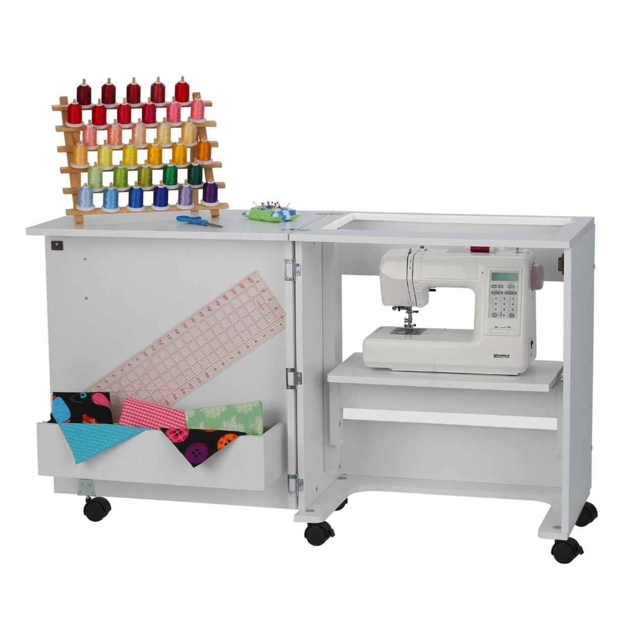 Arrow Cabinets Adjustable Judy Sewing and Craft Table with Storage, White