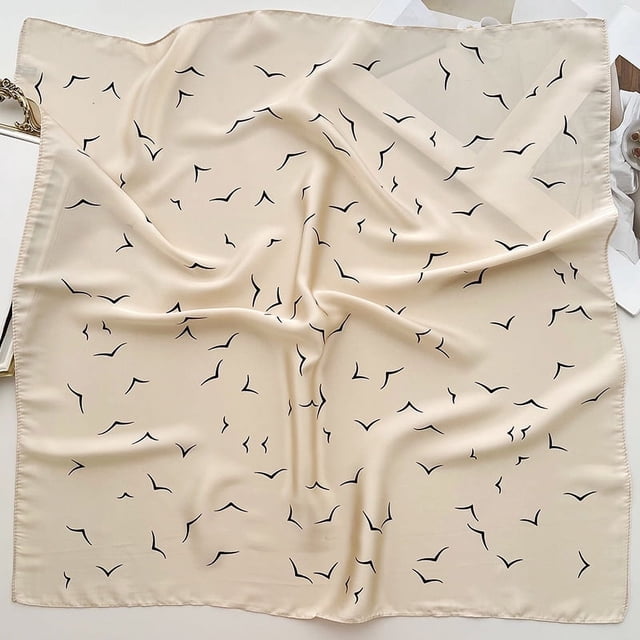 Zhuge Elegante y sencilla bufanda con estampado de gaviotas, versátil y versátil, bufanda cuadrada fina universal para las cuatro estaciones de 70 cm (blanco roto)