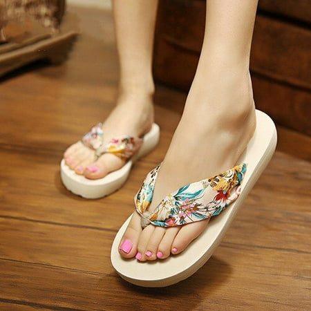 

CoCopeaunt Ladies Wear Korean Summer Wedge Heels Thick Bottom Flip Flops Outdoor Womens Non-slip Sandals and Slippers Tow Beach Slippers