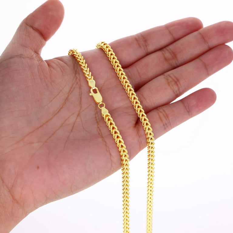 Nuragold 10k Yellow Gold Franco Chain Necklace - 2.5mm Spiga Wheat, 16-30 Inch, Solid Italian Jewelry