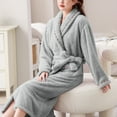 thumbnail image 6 of Winter Fleece Robe for Women Shawl Collar Fuzzy Warm Soft Kimono Bathrobe Long Sleeve Nightgown Sleepwear with Pockets, 6 of 8