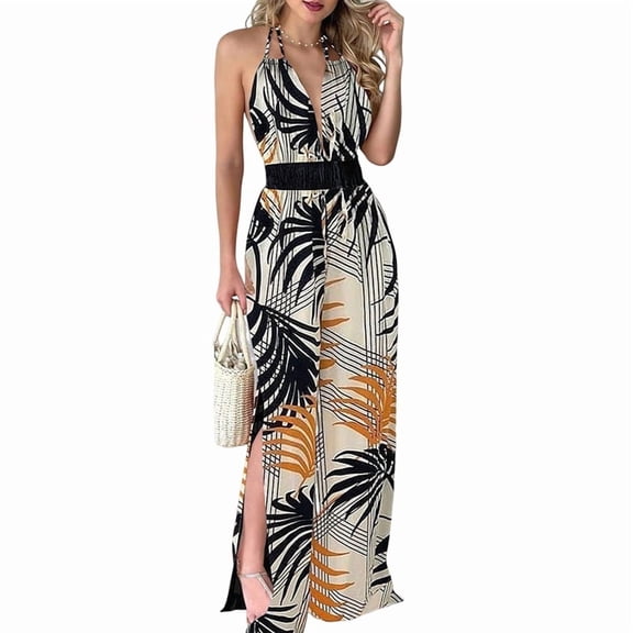 Women Sleeveless Jumpsuits Summer V Neck Modest Wrap Jumpsuits Khaki S