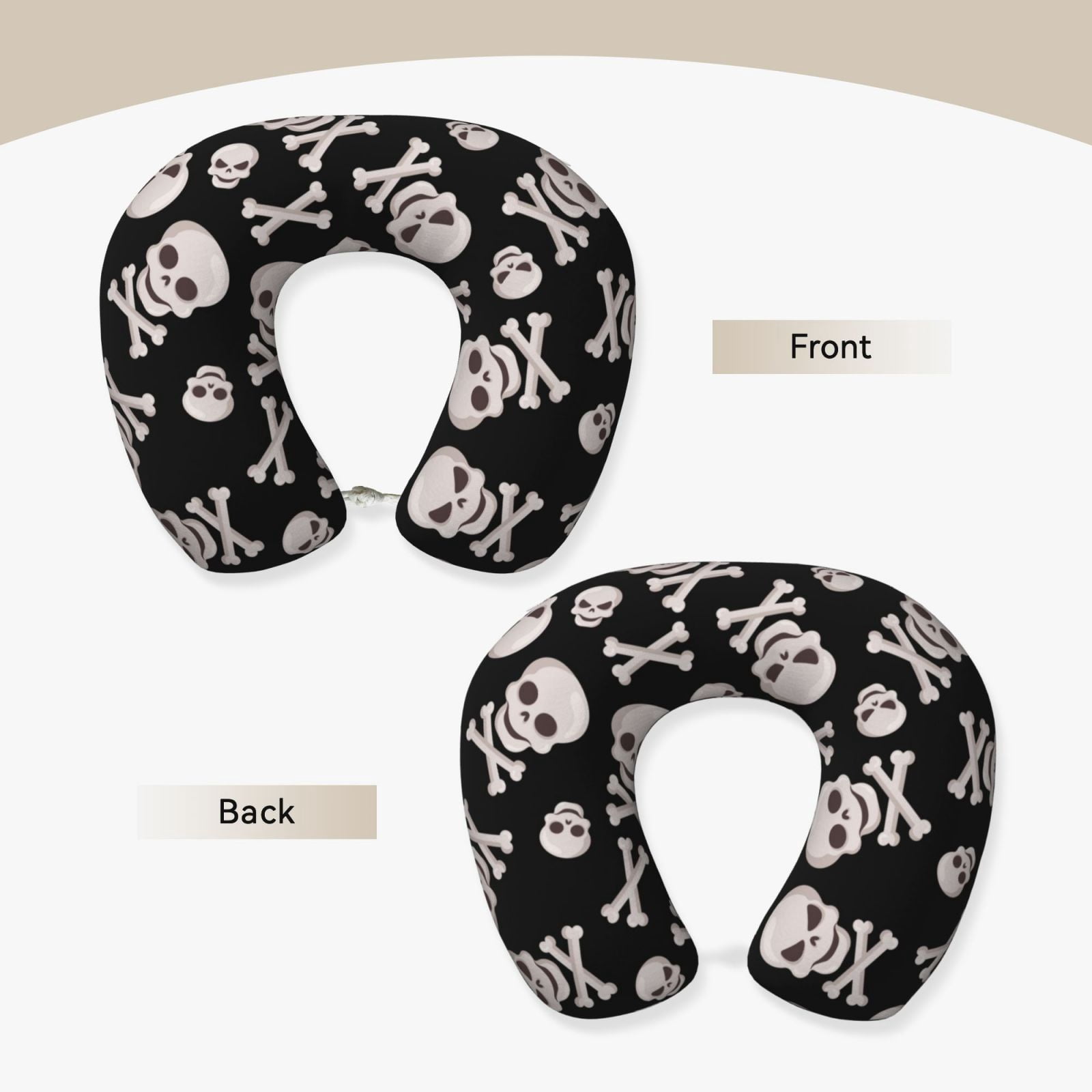 Xecao black white Skull bone Print Memory Foam Cervical Neck Pillow Versatile U-Shaped Pillows for Home,Office,Camping,Travelling,Soft Washable Cover