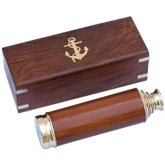Thor Nautical Captain's Brass/Wood Spyglass Telescope with Rosewood Box, 15", Brass