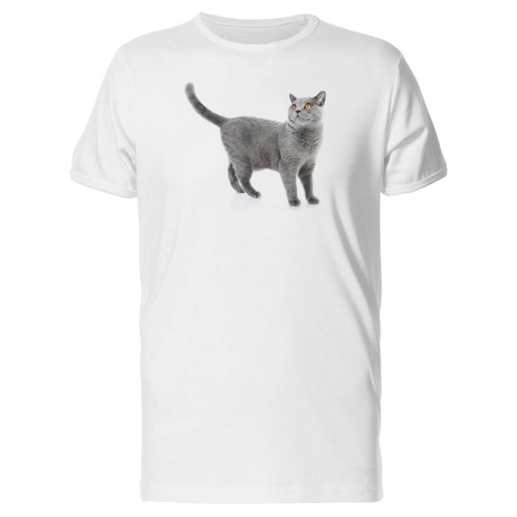 Walking Grey Cat Looking Up Tee Men's -Image by Shutterstock
