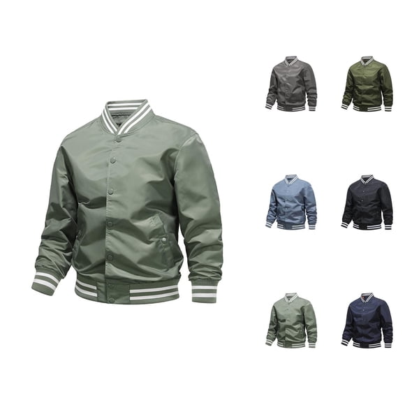 Baseball Jackets for Men 2025 Lightweight Long Sleeve Stand Collar Button Down Jacket with Pockets Outerwear Coat