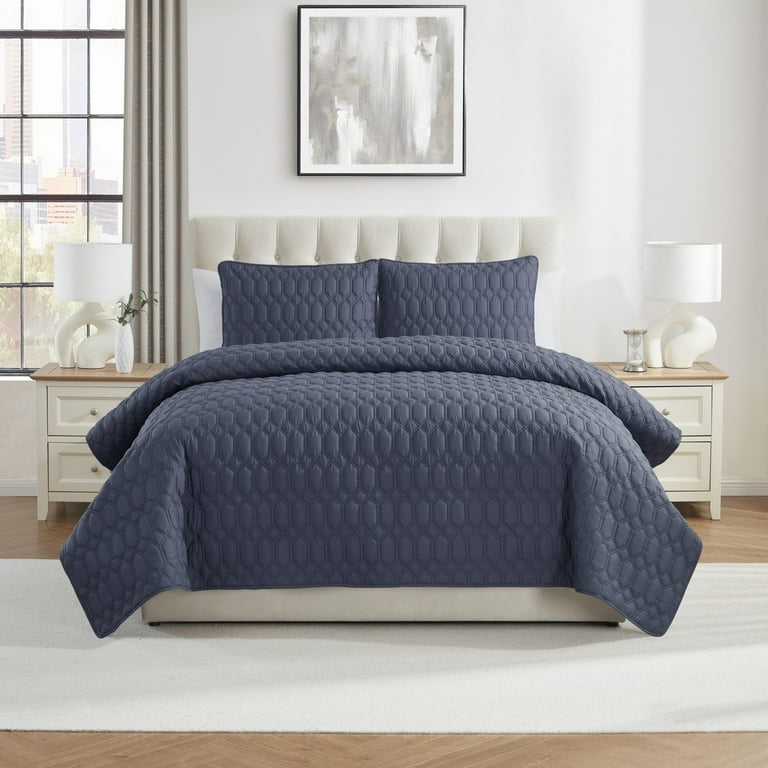 VCNY Home Diamond 3-Piece Blue Textured Quilt Set King Size