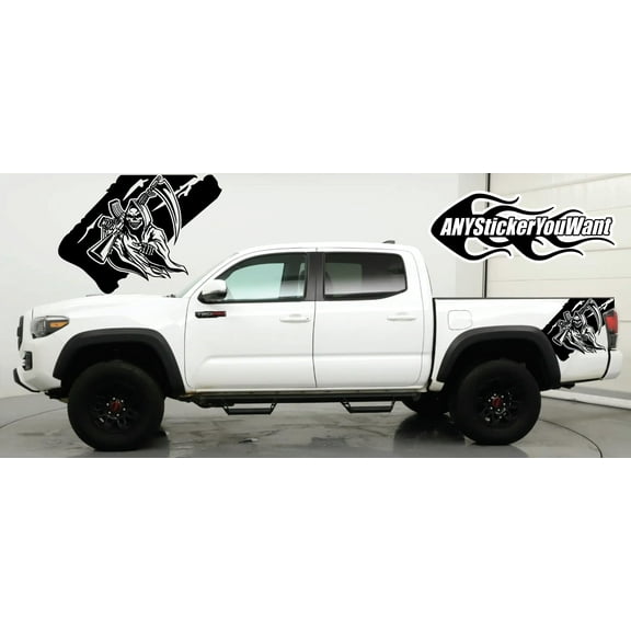 AnyStickerYouWant - Toyota Tacoma Grim Reaper Bedside Vinyl Graphic Decal Compatible with and Fits Toyota Tacoma 2000-2020 - Set of Two