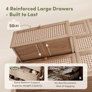 Holliwill 7 Drawer Dresser for Bedroom, Rattan Wide Chest of Drawers, Wood Dresser for Entryway, Living Room, Natural Oak