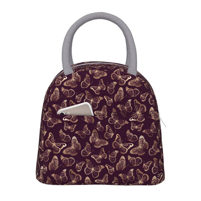 Fotbe Beautiful Purple Butterflies Bolsa de Almuerzo con Estampado, Lonchera Aislada, Contenedor de Comida Reutilizable Tipo Cooler a Prueba de Fugas