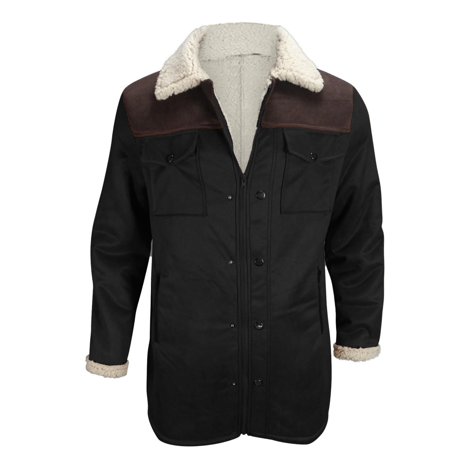 AnuYalue Western Jackets for Men Lapel Faux Leather Coats Casual Patchwork Winter Overcoat Vintage Cowboy Coat with Pockets