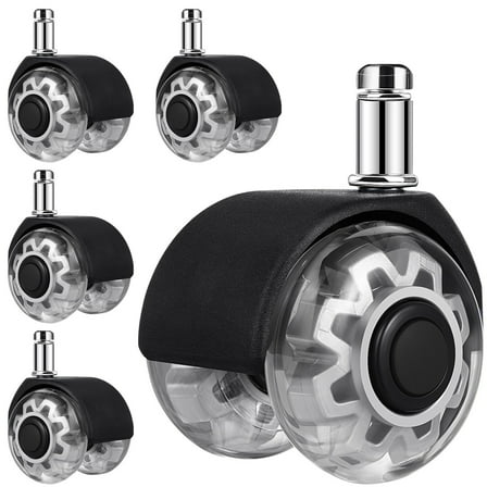 Office Chair Caster Wheels 2" Dual Wheels Set of 5 for Tile and Hardwood Floors, Universal Fit for Most Chairs (Transparent)