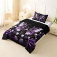 thumbnail image 2 of Homewish Halloween Horror Skull Twin Comforter Sets,Purple Rose Butterfly Bedding Set,Black Reversible,2 Pieces,1 Comforter and 1 Pillowcase, 2 of 7