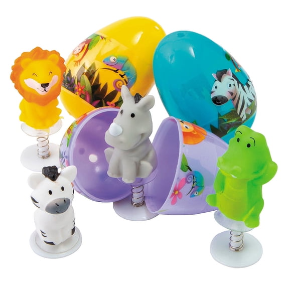 Fun Express 3" Zoo Animal Pop-Up Toy-Filled Plastic Easter Eggs - 12 Pc.
