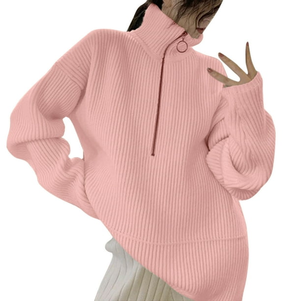 Gibobby Suéter casual mujer, Suéter Ligero Invierno Blusa Manga Larga Multilooks(Rosa,Talla única)