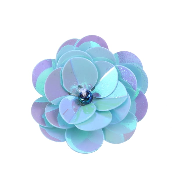 Small Applique Patch 3D Beading Flower Sequin Embroidered Lace Fabric Sew on Wedding Dress Cloth Accessory (Sky-blue)
