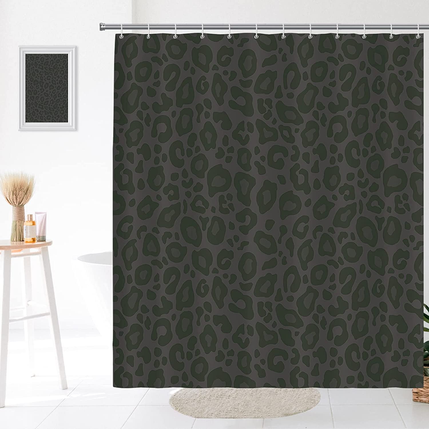 Black Leopard Cheetah Print Shower Curtain Modern Cute Simple Home Tub