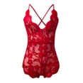 thumbnail image 4 of Sngxgn Women Deep V-neck Backless Halter Underwear Jumpsuit Lace Gauze Lingerie(Red,XXXL), 4 of 5