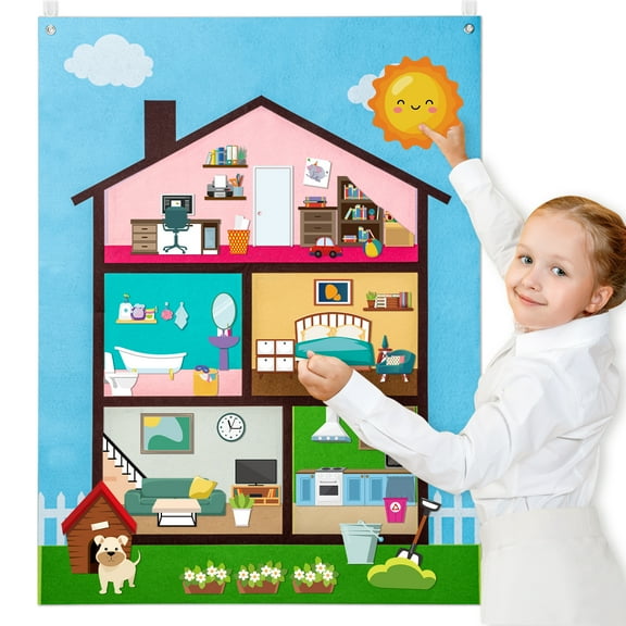 Belanttega My Home Theme Large Felt Board Classroom Wall Decoration Family Interactive Kit To Exercise Pre-school Children's Hands-on Ability Make Your Home Scene