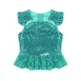 thumbnail image 3 of Sxiwei Kids Girls Sequins Ruffles Sleeves Tee Shirt Peplum Crop Tops Dancewear Mermaid Birthday Dress Lake Green 8, 3 of 5